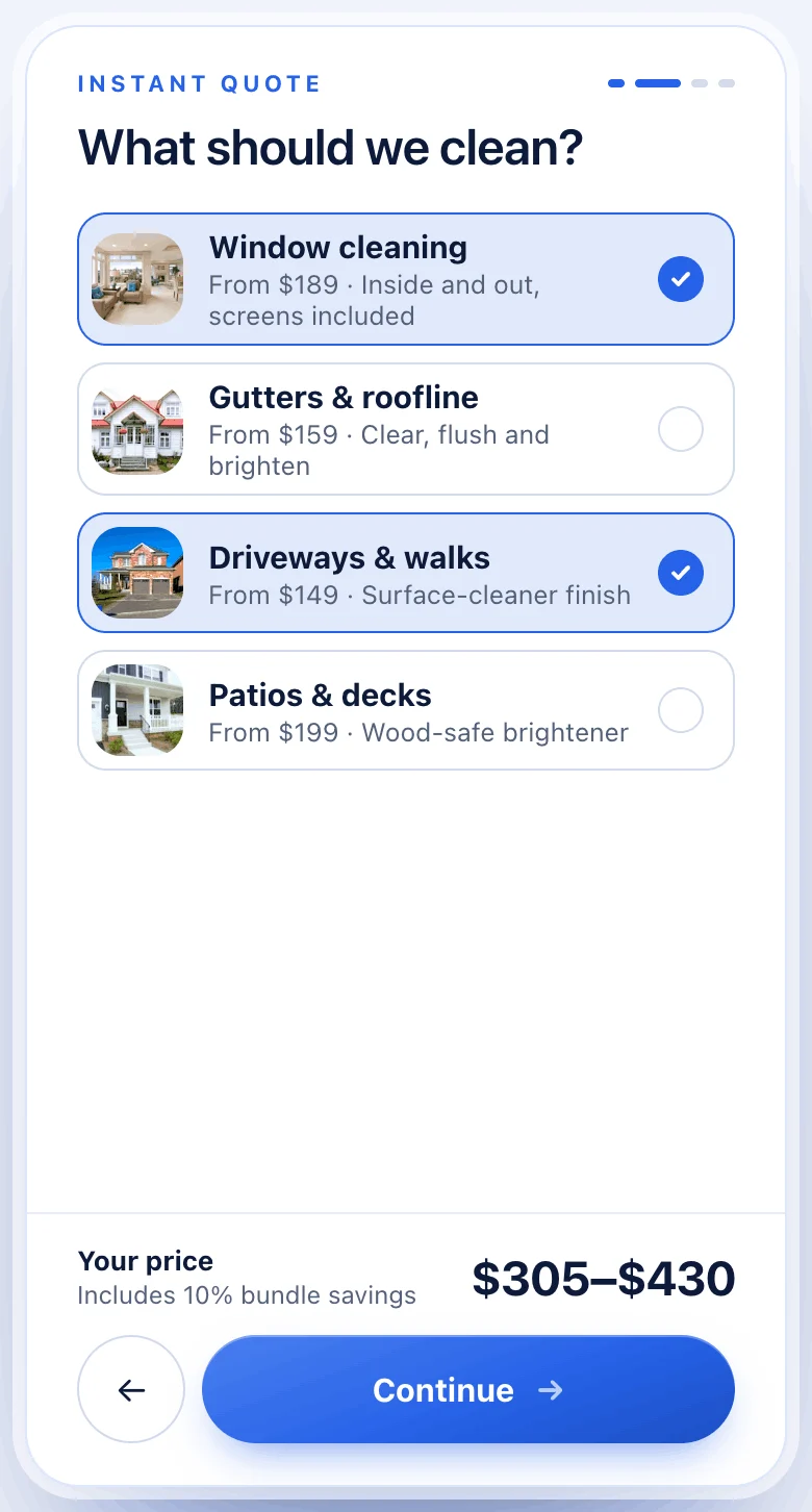Quote form, pick the services