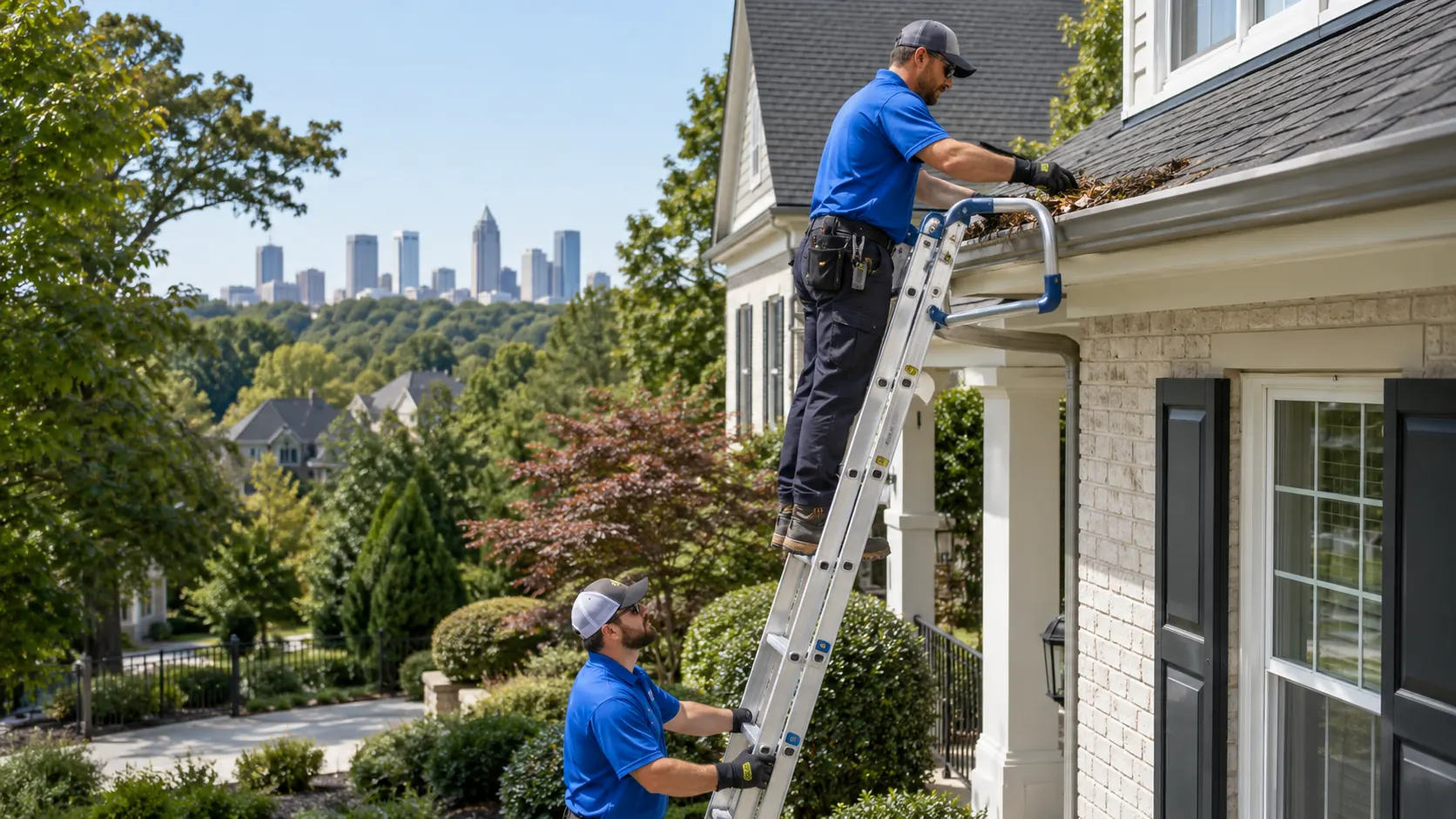 Crew cleaning gutters